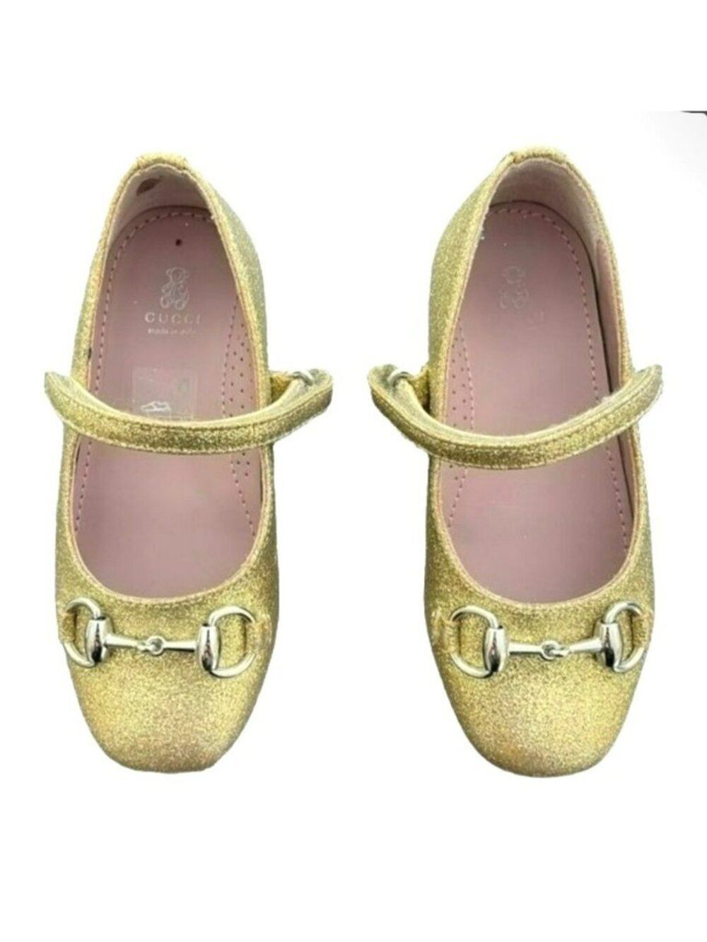 Gucci shoes Kids Glitter Gold Ballet Mary Jane Flats Size 24 US 8